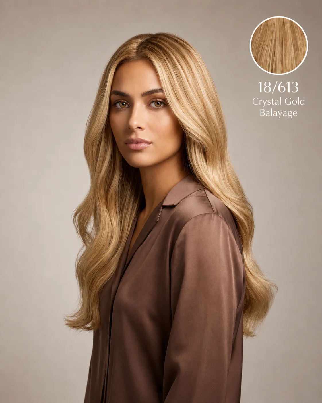 Dani Steel™ shade 18/613 shown on long hair extensions.